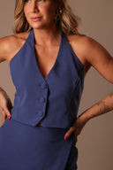 CONJUNTO ALFAIATARIA AZUL SHORT SAIA COM COLETE