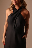 VESTIDO PRETO FRANJA LINHO