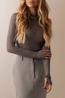 Blusa Tule Cinza Aço Manga Longa com Dedinho - TYNA - foto 1