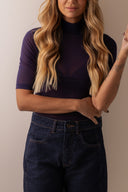 Blusa Tule Gola Alta Azul Noite Meia Manga - TYNA - foto 1