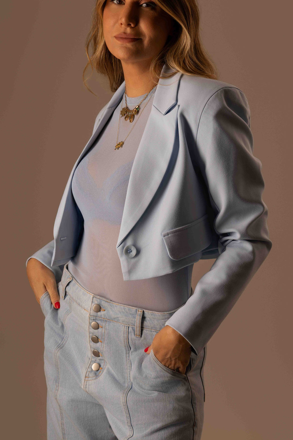 BLAZER ALFAIATARIA CROPPED AZUL SERENO