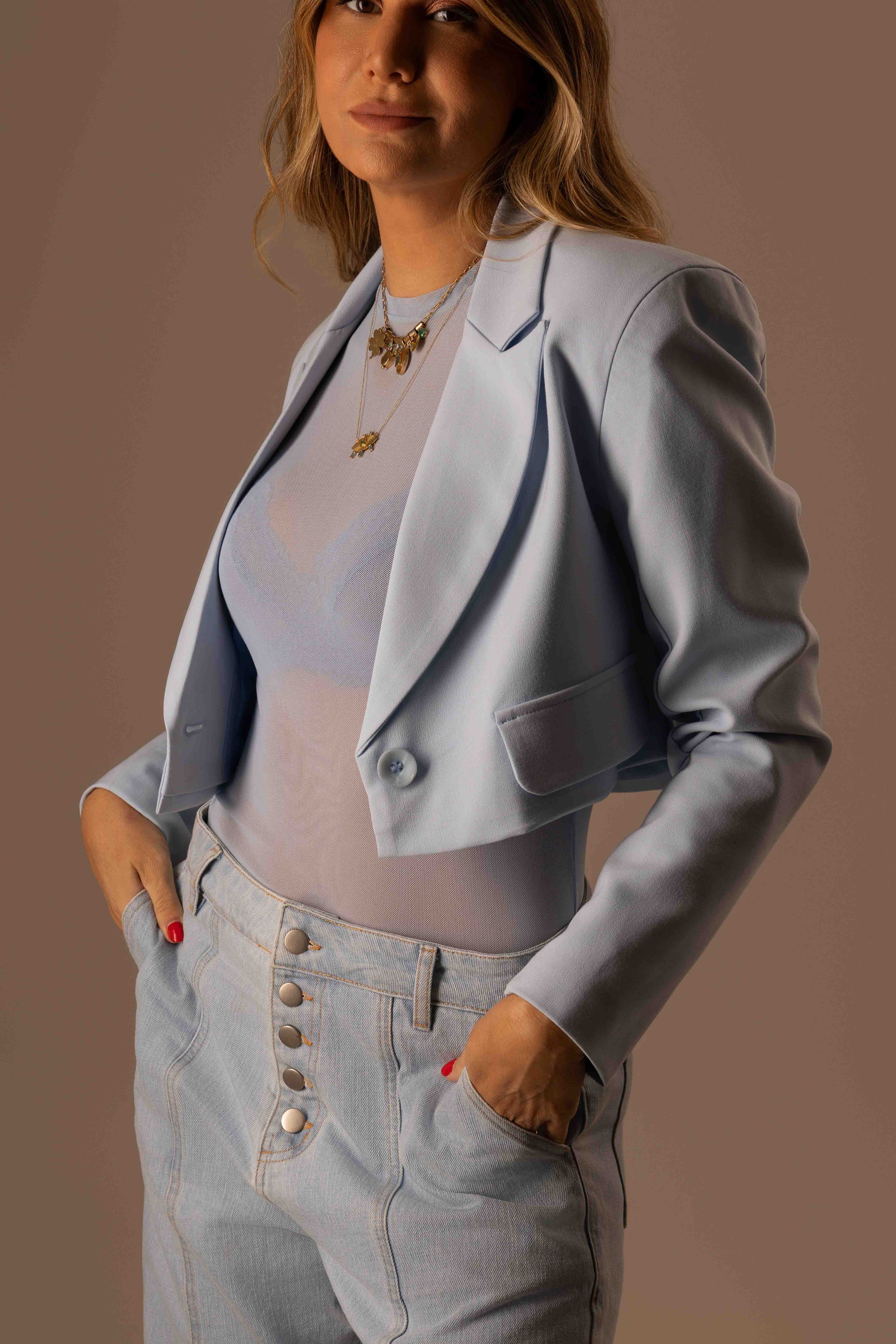 BLAZER ALFAIATARIA CROPPED AZUL SERENO