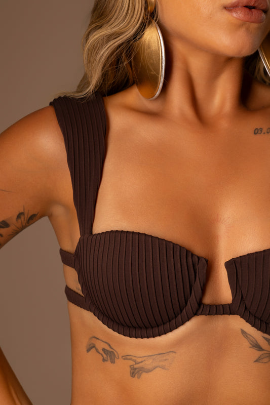 BIQUINI MEIA TAÇA CANELADO CAFÉ