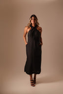 VESTIDO PRETO FRANJA LINHO