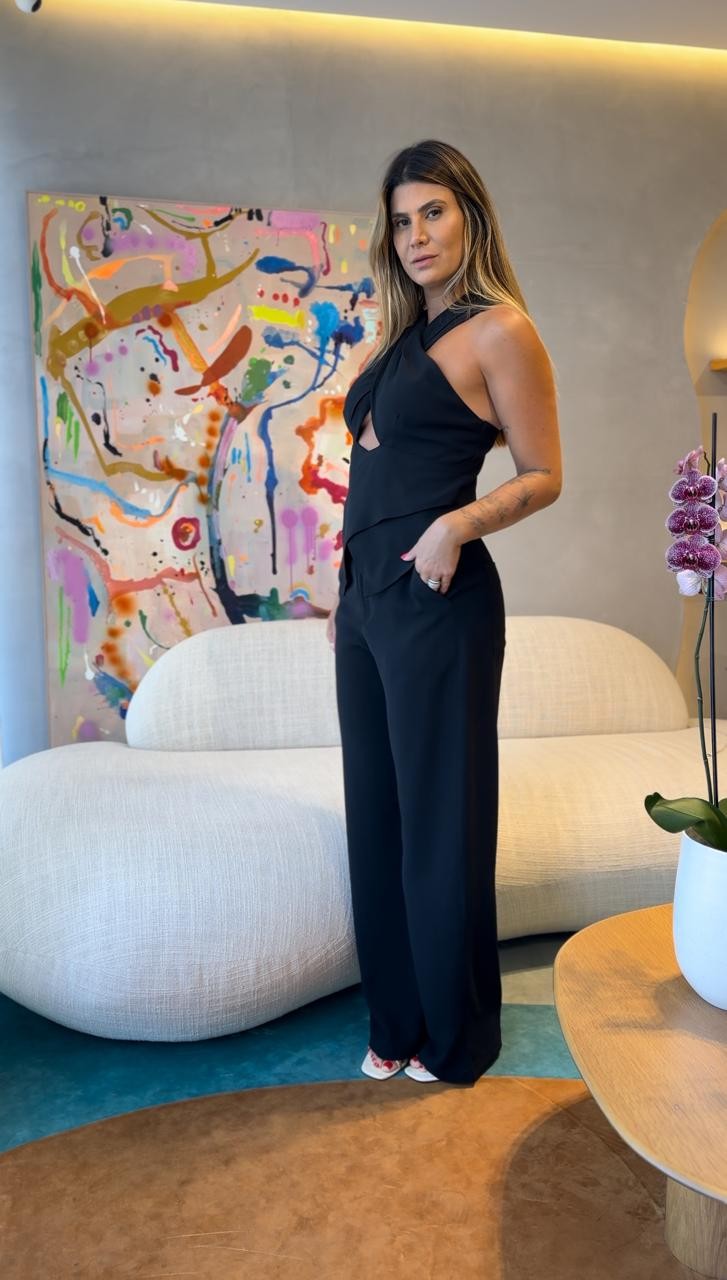 CONJUNTO PRETO CREPE PATOU DE ACETATO