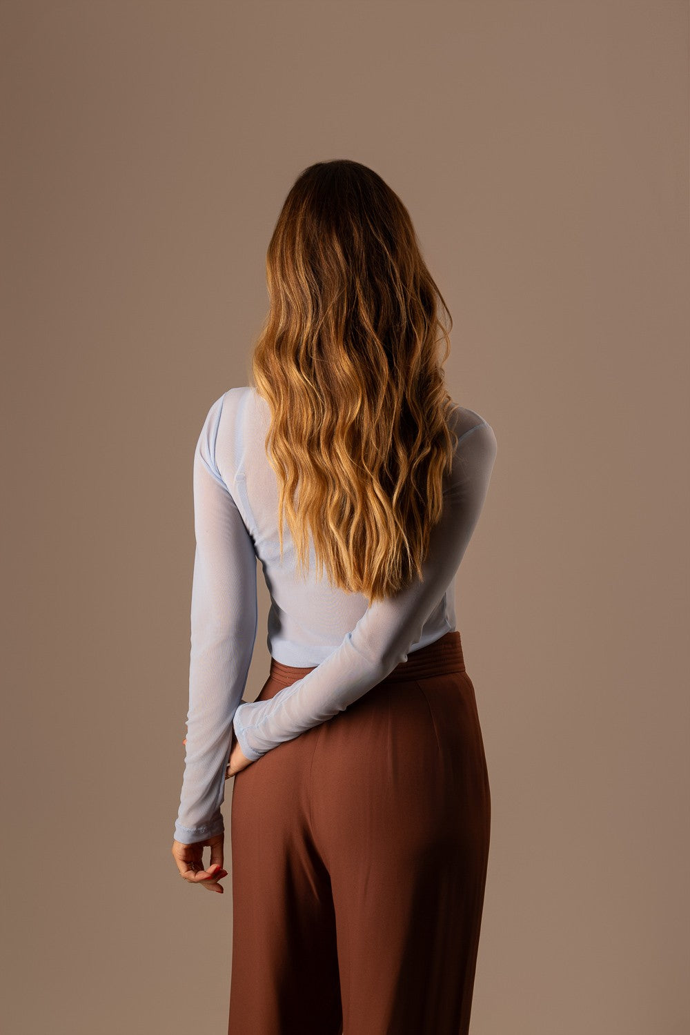 BLUSA AZUL MANGA COMPRIDA TULE