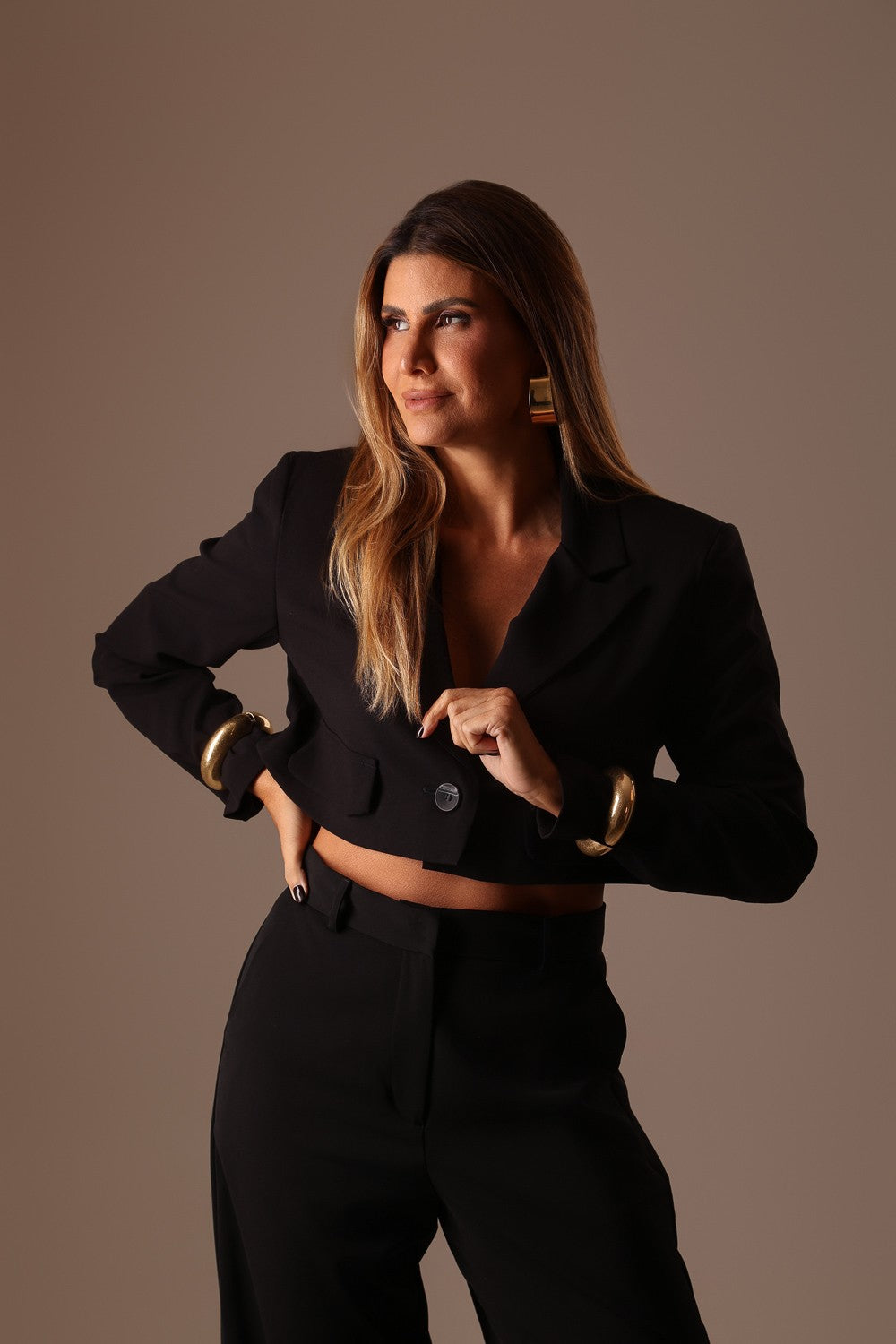 BLAZER ALFAIATARIA CROPPED PRETO