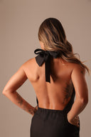 VESTIDO PRETO FRANJA LINHO