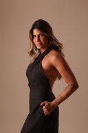 VESTIDO PRETO FRANJA LINHO