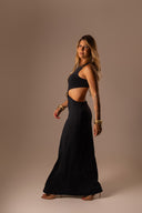 VESTIDO LONGO PRETO COM RECORTE