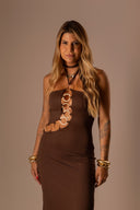 VESTIDO LONGO CAFÉ ARGOLAS