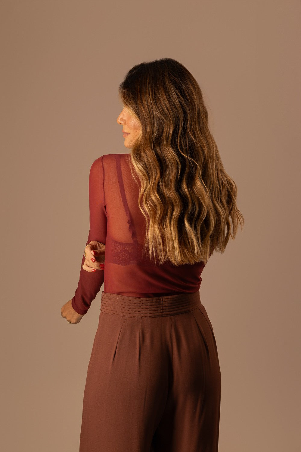 BLUSA VINHO MANGA COMPRIDA TULE