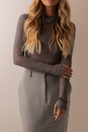 Blusa Tule Cinza Aço Manga Longa com Dedinho - TYNA - foto 4