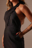 VESTIDO PRETO FRANJA LINHO