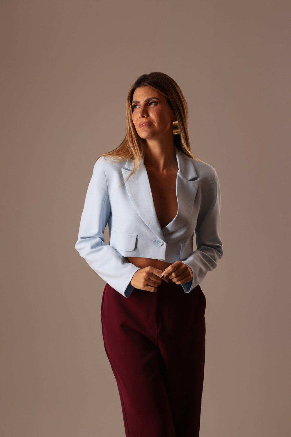 BLAZER ALFAIATARIA CROPPED AZUL SERENO