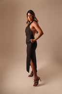 VESTIDO PRETO FRANJA LINHO