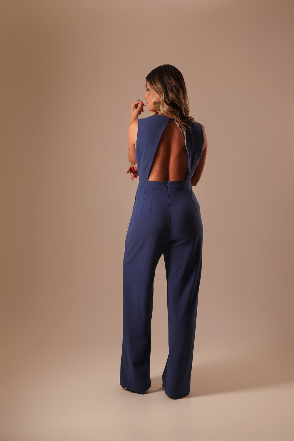 MACACÃO AZUL ALFAIATARIA CORTE RETO