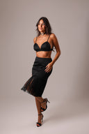 TOP CROPPED ACETINADO PRETO