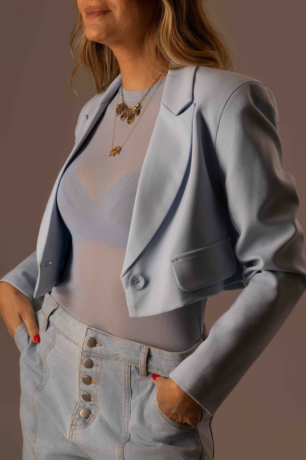 BLAZER ALFAIATARIA CROPPED AZUL SERENO