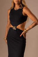 VESTIDO LONGO PRETO COM RECORTE