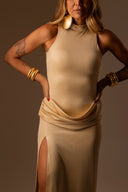 VESTIDO CHAMPAGNE FENDA