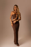 VESTIDO LONGO CAFÉ ARGOLAS