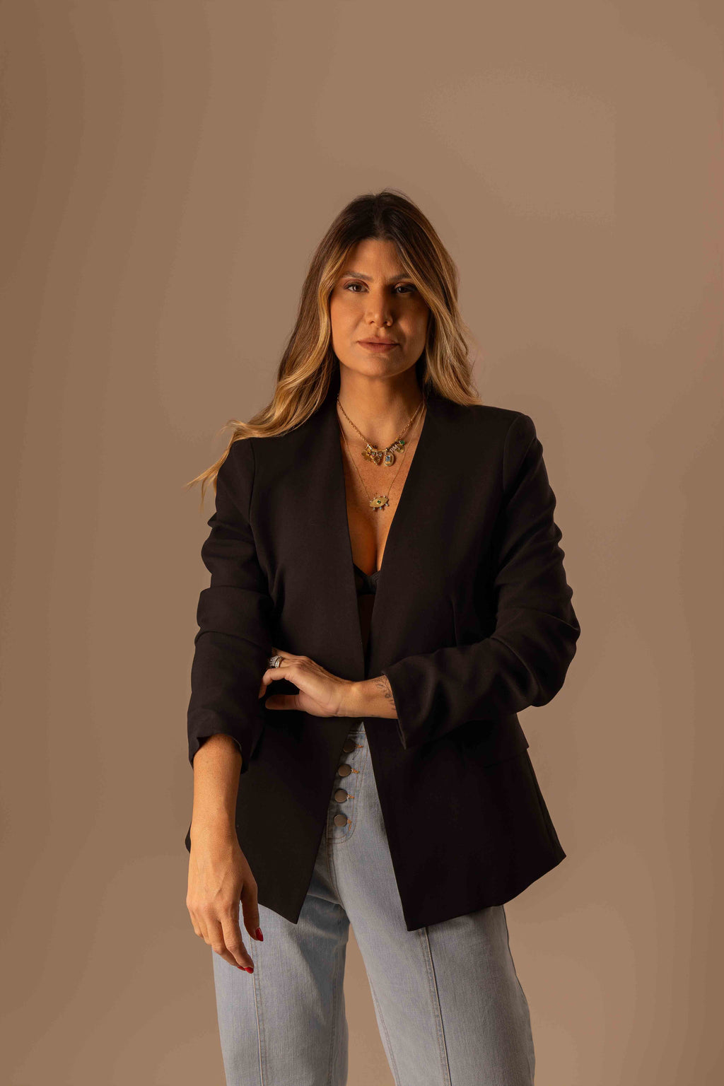 BLAZER SEM GOLA PRETO