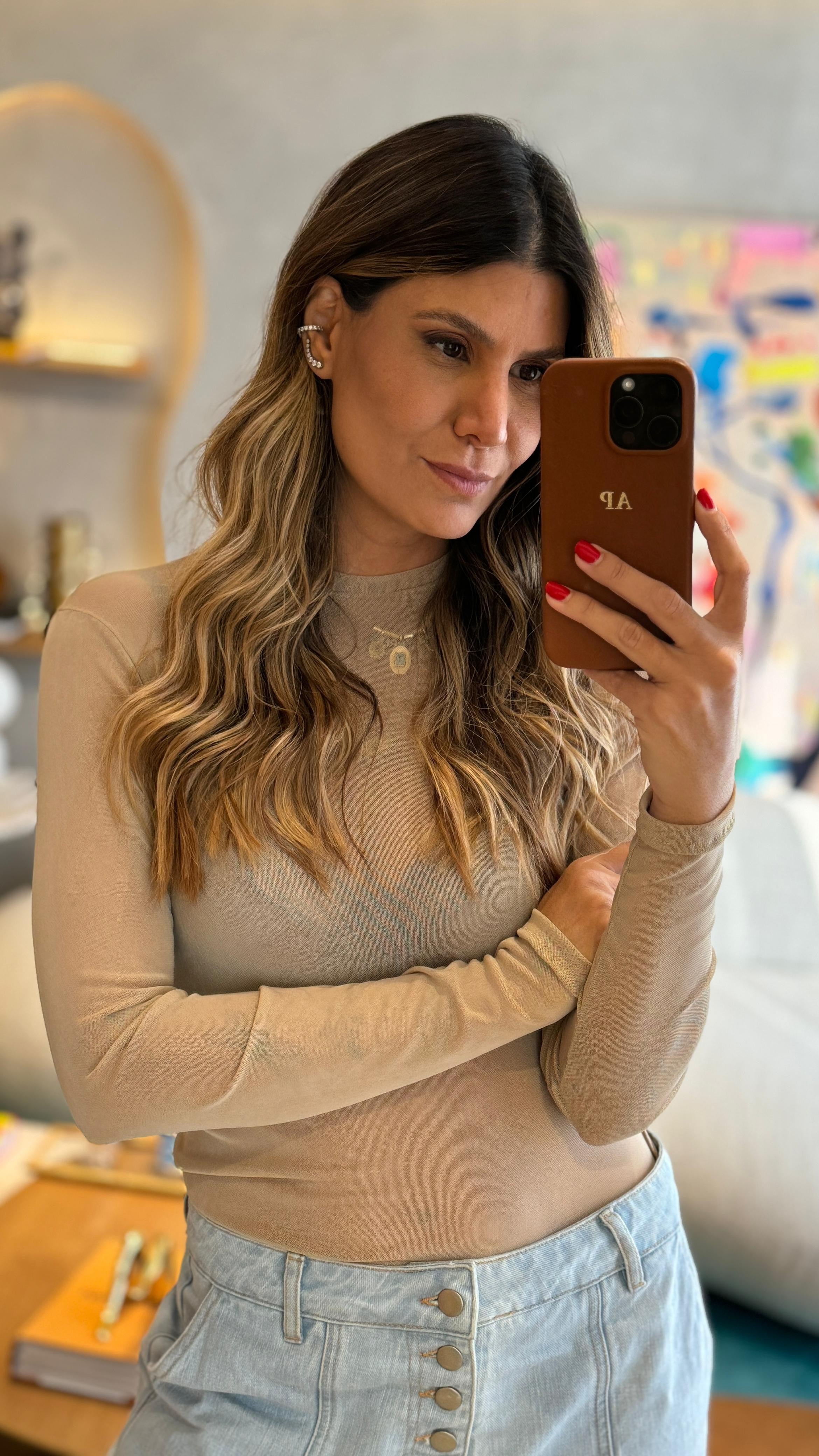 BLUSA AREIA MANGA COMPRIDA TULE