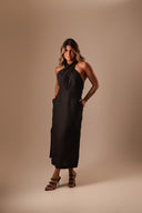 VESTIDO PRETO FRANJA LINHO